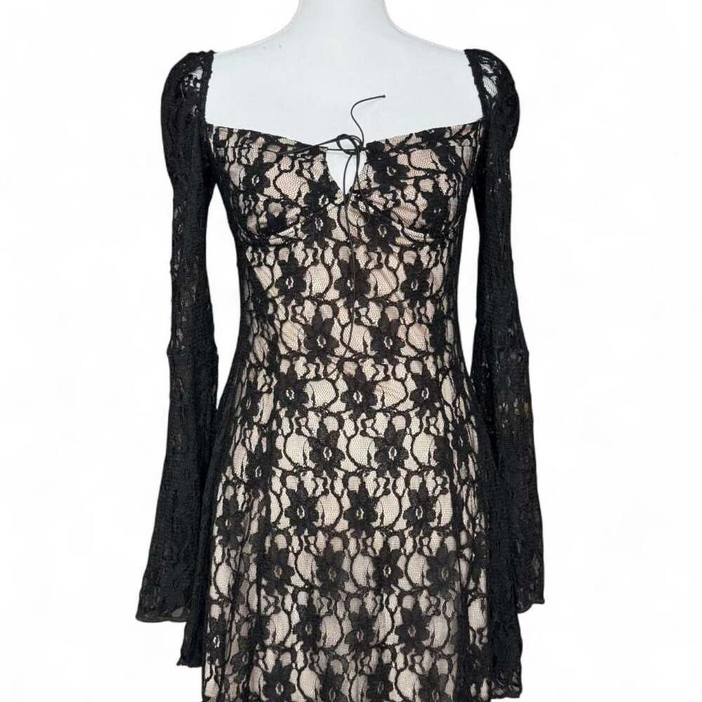 LPRIDE Black Lace Long Sleeve Mini Dress